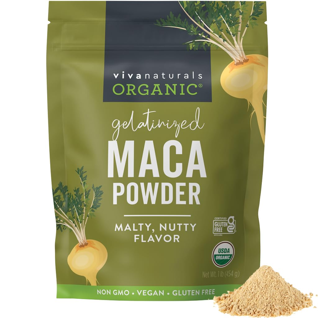Viva Naturals Βιολογική Σκόνη Μακά, Ζελατινοποιημένη, 16 oz (1 lb) – Vegan, USDA Βιολογικό, χωρίς γλουτένη, μη ΓΤΟ Περουβιανή Superfood σε επαναχρησιμοποιήσιμη τσάντα