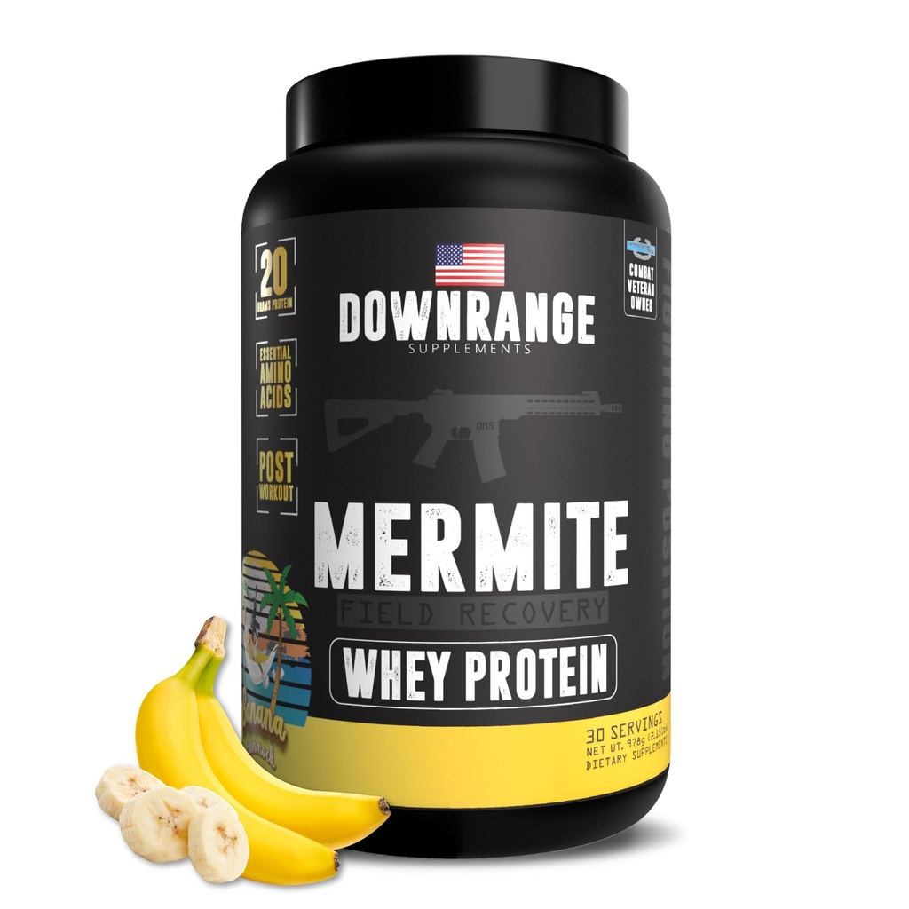 DownRange Mermite Whey Protein Powder, Post Workout Ανάκτηση μυών και την ενεργειακή υποστήριξη, συμπλήρωμα μείξης ποτών με 20g πρωτεΐνη Whey, 9g Amino Acid, 30 υπηρεσίες (Banana)