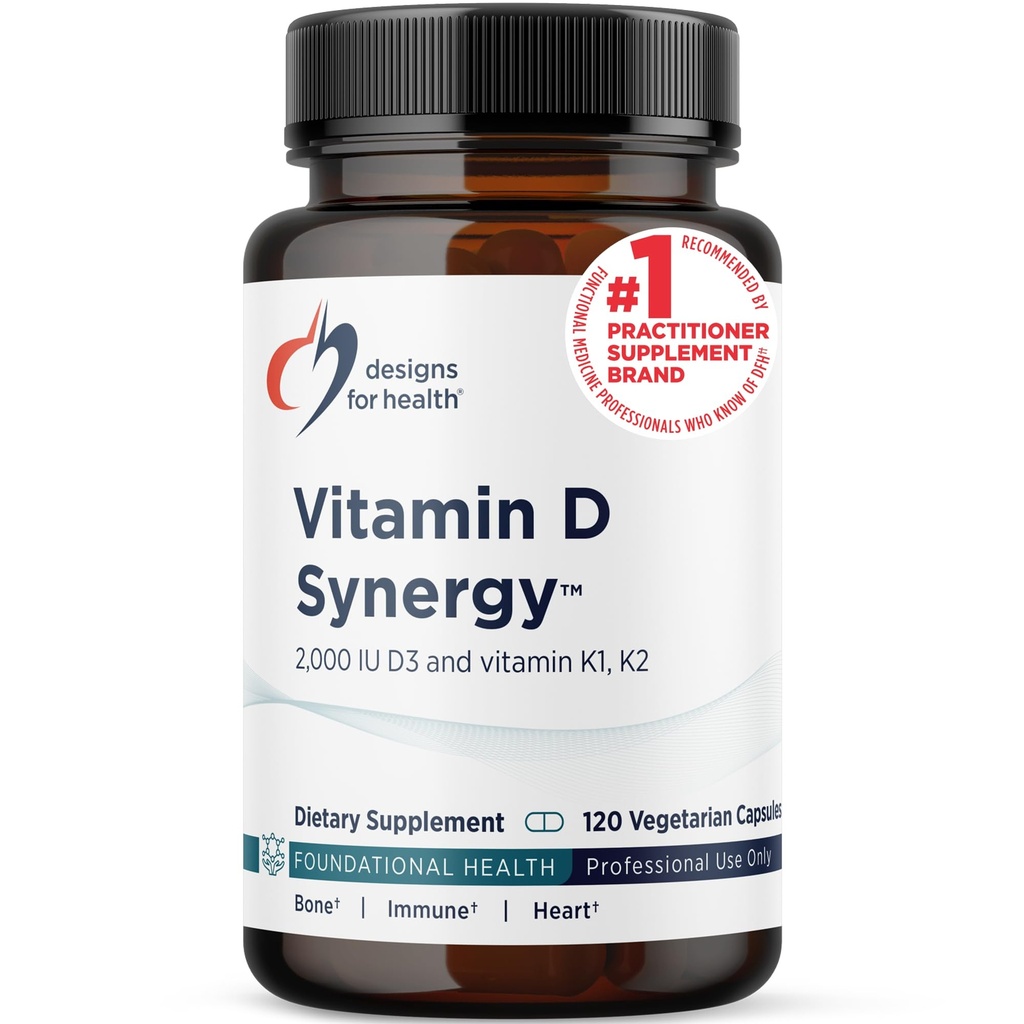 Designs for Health Vitamin D Synergy - 2000 IU Βιταμίνης D με K Συμπλήρωμα - Υποστηρίζει Υγιή Moods, Υγεία των οστών + Ανοσοποιητική Υγεία για Ενήλικες - VIT D3 + Βιταμίνη K - Χωρίς γλουτένη + Μη ΓΤΟ (120 Κάψουλες)