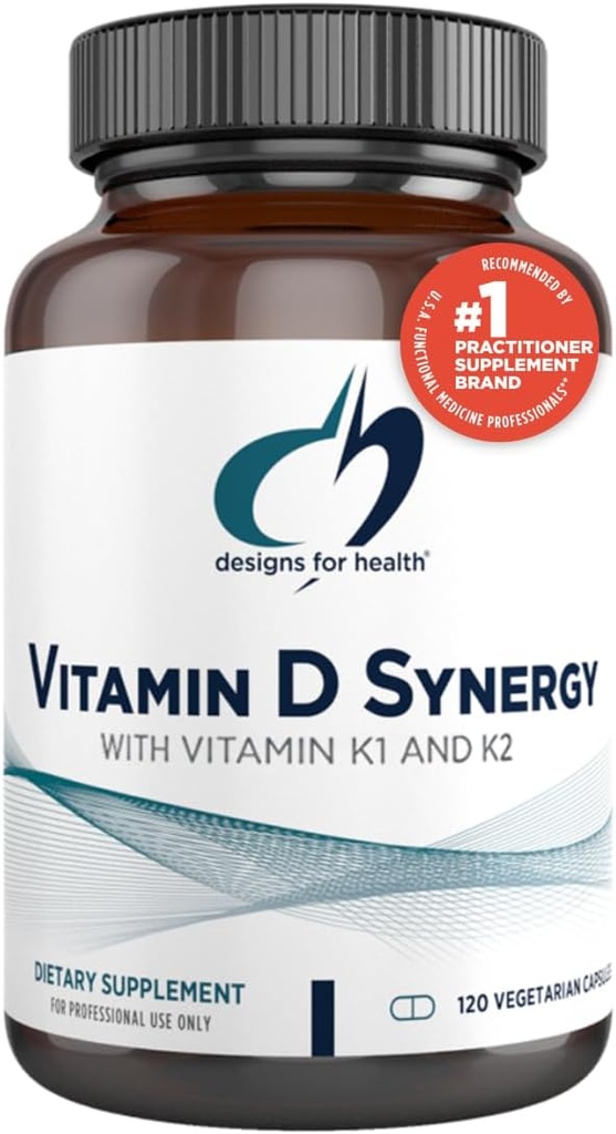 Designs for Health Vitamin D Synergy - 2000 IU Βιταμίνης D με K Συμπλήρωμα - Υποστηρίζει Υγιή Moods, Υγεία των οστών + Ανοσοποιητική Υγεία για Ενήλικες - VIT D3 + Βιταμίνη K - Χωρίς γλουτένη + Μη ΓΤΟ (120 Κάψουλες)