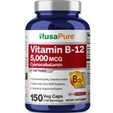 NusaPure Βιταμίνη B12-5000 MCG 150 Κάψουλες Veggie (Μη GMO, Vegan) - Μέγιστη δύναμη Βιταμίνη B12