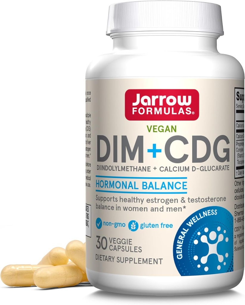 Jarrow Formulas - DIM + CDG Veggie Κάψουλες - 30 Count - DIM & CDG συμπλήρωμα - Για την ισορροπία ορμονών - Μη ΓΤΟ - Χωρίς γλουτένη