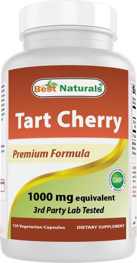 Best Naturals Tart Cherry Extract 1000 mg (Non-GMO) Κάψουλες Veggie - Προάγει υγιή επίπεδα ουρικού οξέος εντός της κανονικής εμβέλειας, Υγιεινή κοινή λειτουργία & προωθεί υγιή κύκλο ύπνου, 120 κόμης