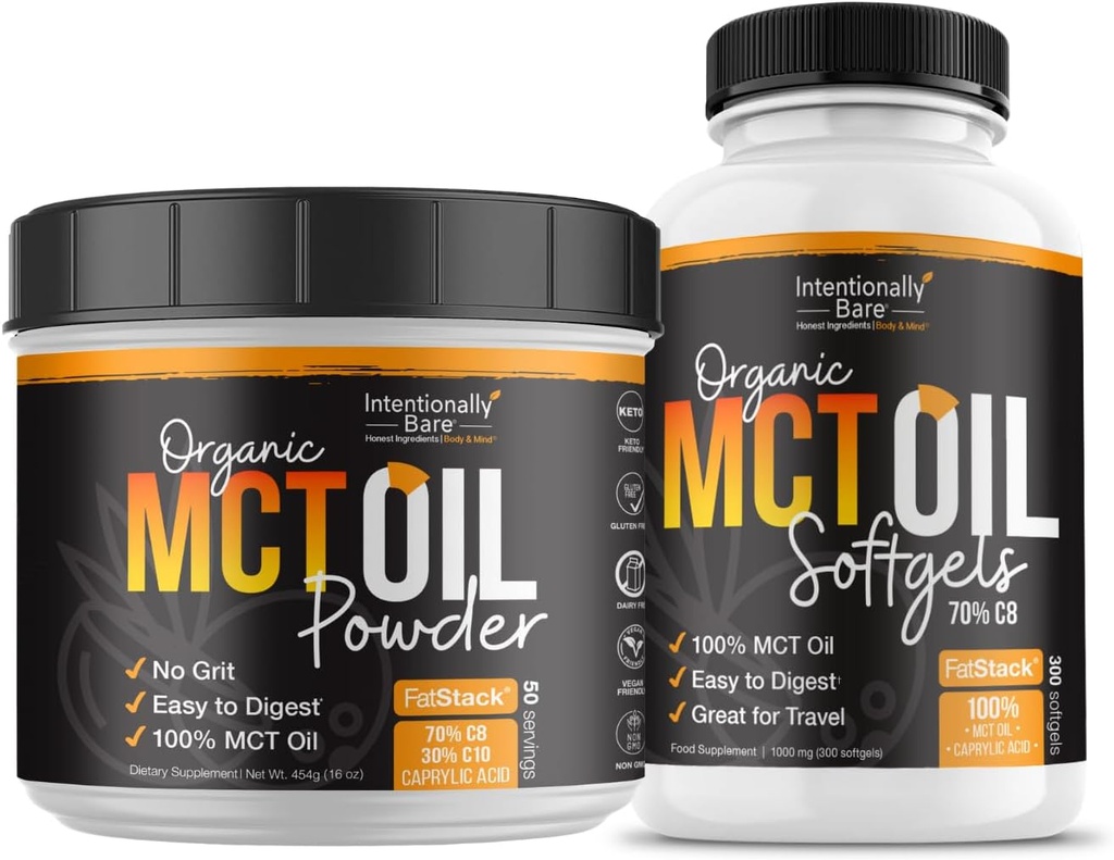 Intentionally Bare MCT Oil Powder (50 Servings) and MCT Oil Capsules Bundle