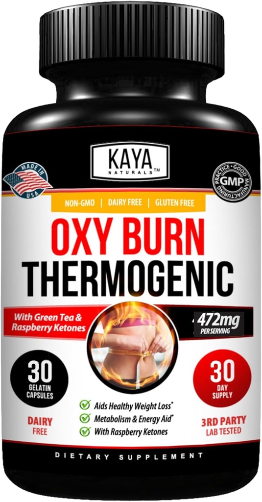 Kaya Naturals Oxy Burn - Θερμογόνος Φυτική Φόρμουλα για Ενεργό Ζωντανό – Μη ΓΤΟ & Χωρίς Γλουτένη – 30 Count