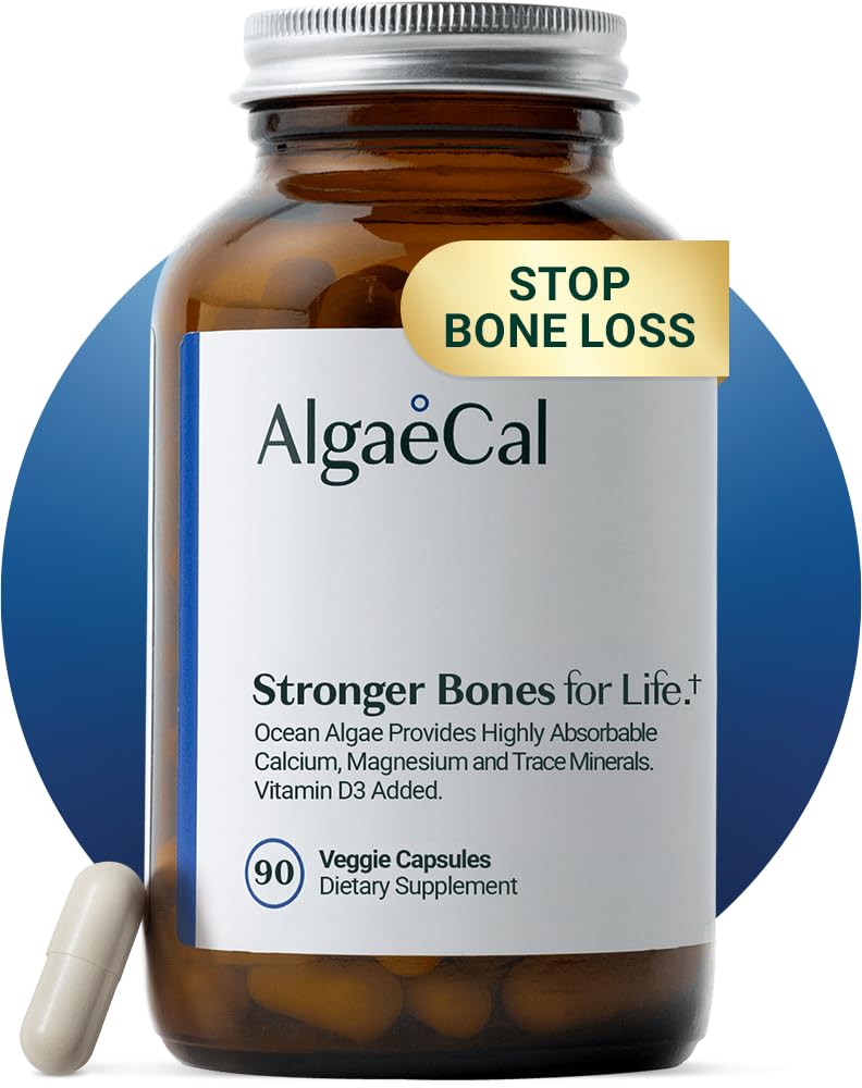 ALGAECAL- Plant Based Calcium Supplement with Vitamin D3 (1000 IU) for Bone Strength, Περιέχει 13 Ορυκτά που υποστηρίζουν την υγεία των οστών, οργανικό ασβέστιο (750 mg) για γυναίκες & άνδρες, 90 Veggie Caps, Made in USA