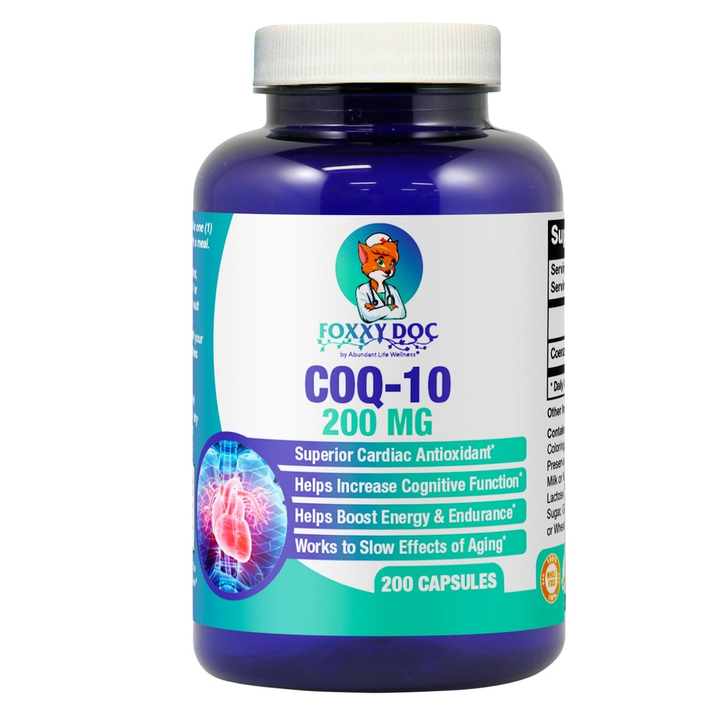 CoQ10 - Συνένζυμο Q10-200 mg - Υψηλή Απορρόφηση - 400 mg ανά 2 caps - Μη ΓΤΟ - Χωρίς γλουτένη - 200 Veg. Caps - Heart & Cellular Support - Made in USA by Foxxy Doc
