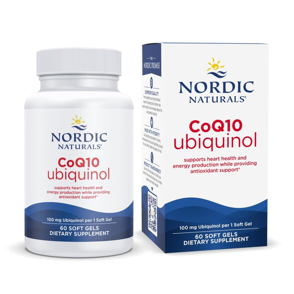 Nordic Naturals Nordic CoQ10 Ubiquinol - 60 Mini Soft Gels - 100 mg Συνένζυμο Q10 (CoQ10) Ubiquinol - Heart & Brain Health, Cellular Energy Production, Antioxidant Support - Non-GMO - 60 Services