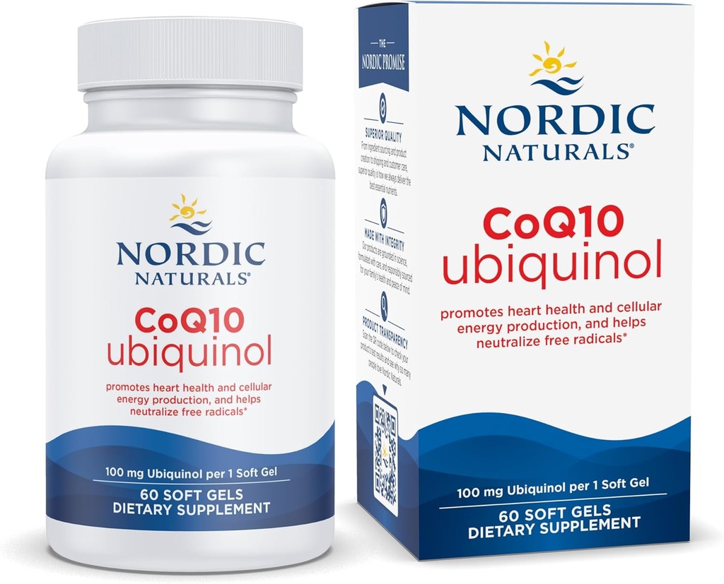 Nordic Naturals Nordic CoQ10 Ubiquinol - 60 Mini Soft Gels - 100 mg Συνένζυμο Q10 (CoQ10) Ubiquinol - Heart & Brain Health, Cellular Energy Production, Antioxidant Support - Non-GMO - 60 Services