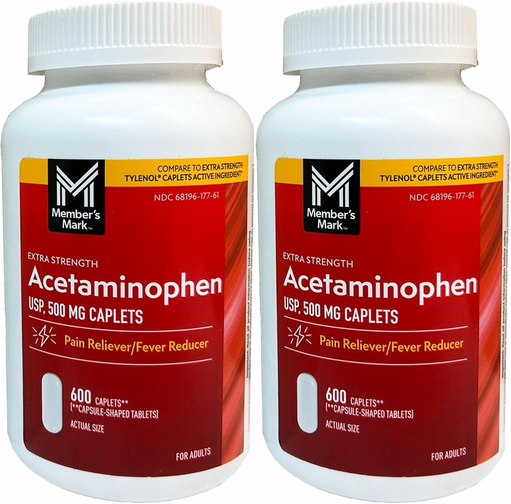 Member's Mark 500mg Extra Strength Acetaminophen MegaSize 2Pack (600 Count Each) 7hm2Dcs