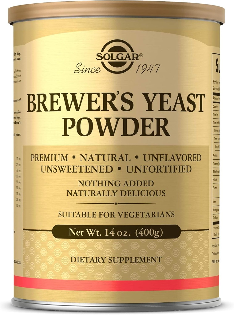 Solgar Brewer's Yeast Powder, 14 oz - Πλούσια πηγή αμινοξέων, B-Complex Βιταμίνες, Ορυκτά, & Πρωτεΐνη - Φυσικό, Αγευσμένο, Μη Γλυκασμένα - Χωρίς γαλακτοκομικά, Χορτοφαγικά - 13 Μερίδες (Η συσκευασία μπορεί να διαφέρει)