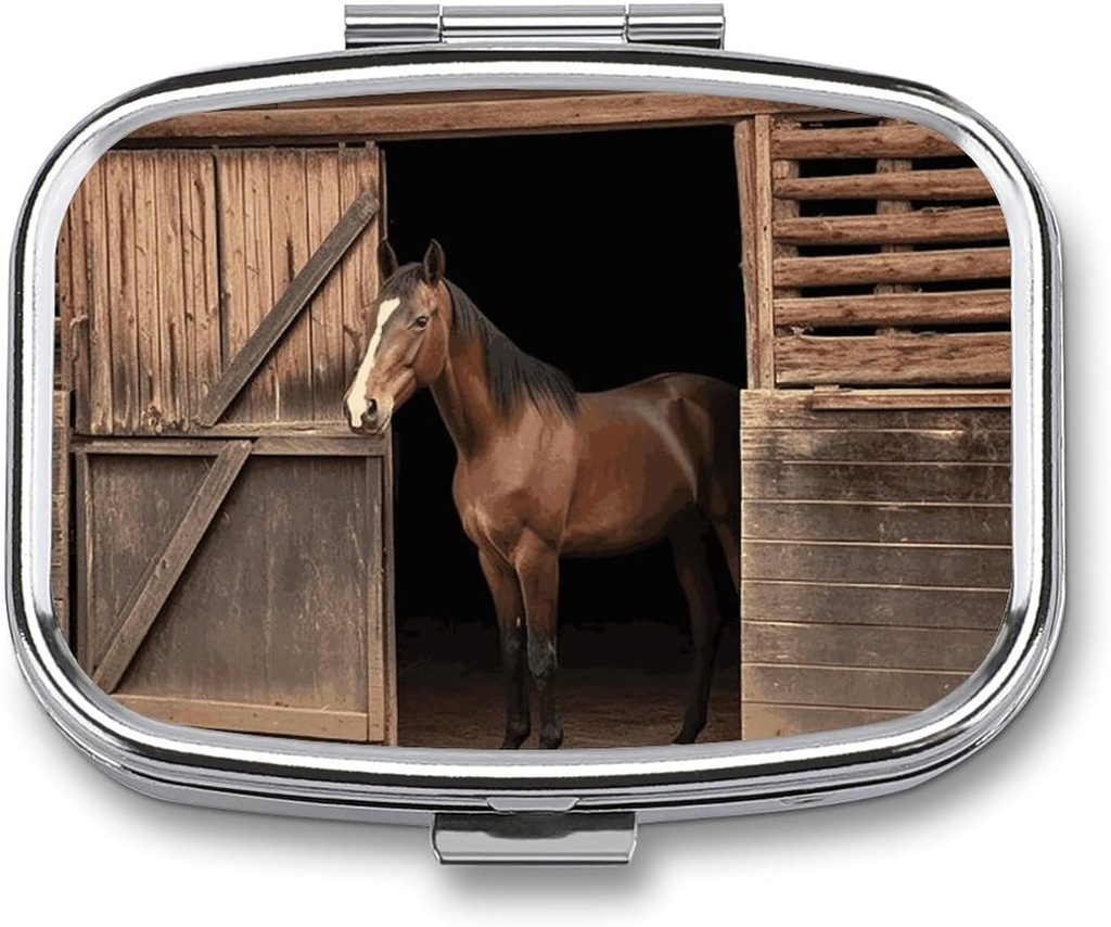 Square Pill περίπτωση 2 διαμέρισμα Barn Horse Pill Box Mini Medicine Pill Organizer Φορητό ταξιδιωτικό Pillbox για Pocket Purse Metal Pill Συσκευασία για Βιταμίνες Fish Oil συμπληρώματα