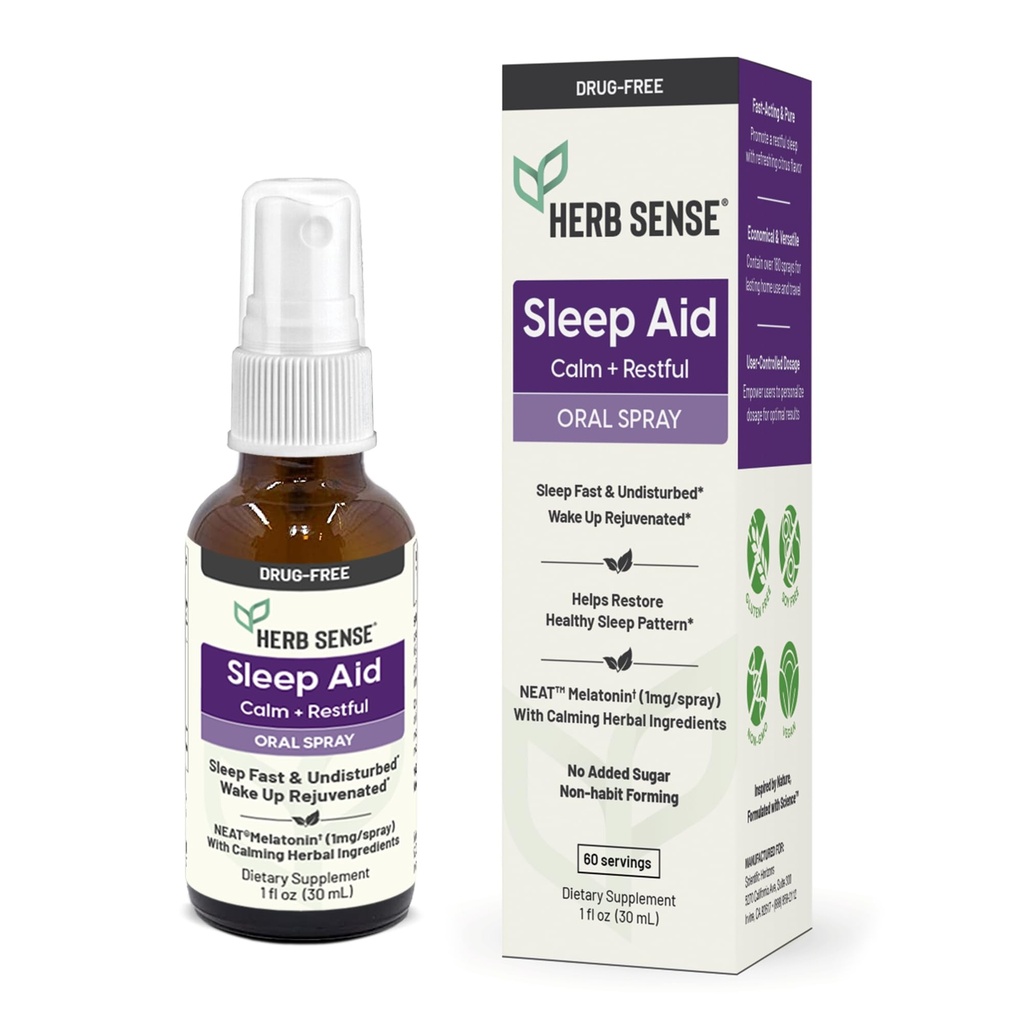 Sleep Aid, Υγρή μελατονίνη, φυσικά βότανα, ήρεμη, ξεκούραστη, στοματικό σπρέι, 1 oz, χωρίς φάρμακα, 60 εξυπηρετήσεις
