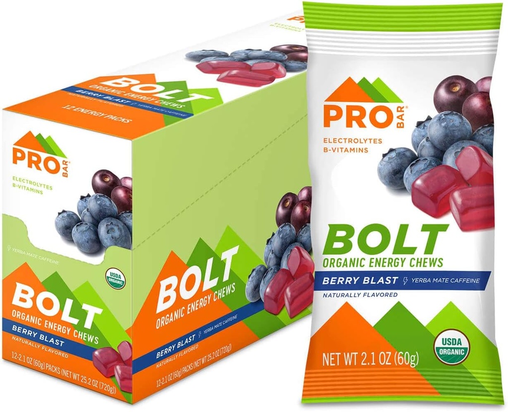 PROBAR - Bolt Organic Energy Chews, Berry Blast, Non-GMO, Gluten-free, USDA Certified Organic, Healthy, Natural Energy, Fast Gummies Καυσίμων με Βιταμίνες B & C (12 Count)