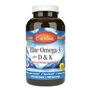 Carlson - Elite Omega-3 Plus D & K, 700 mg Omega-3s + D3 & K2, Λειτουργία, Υγεία των οστών & ανοσοποιητική υποστήριξη, λεμόνι, 180 Softgels
