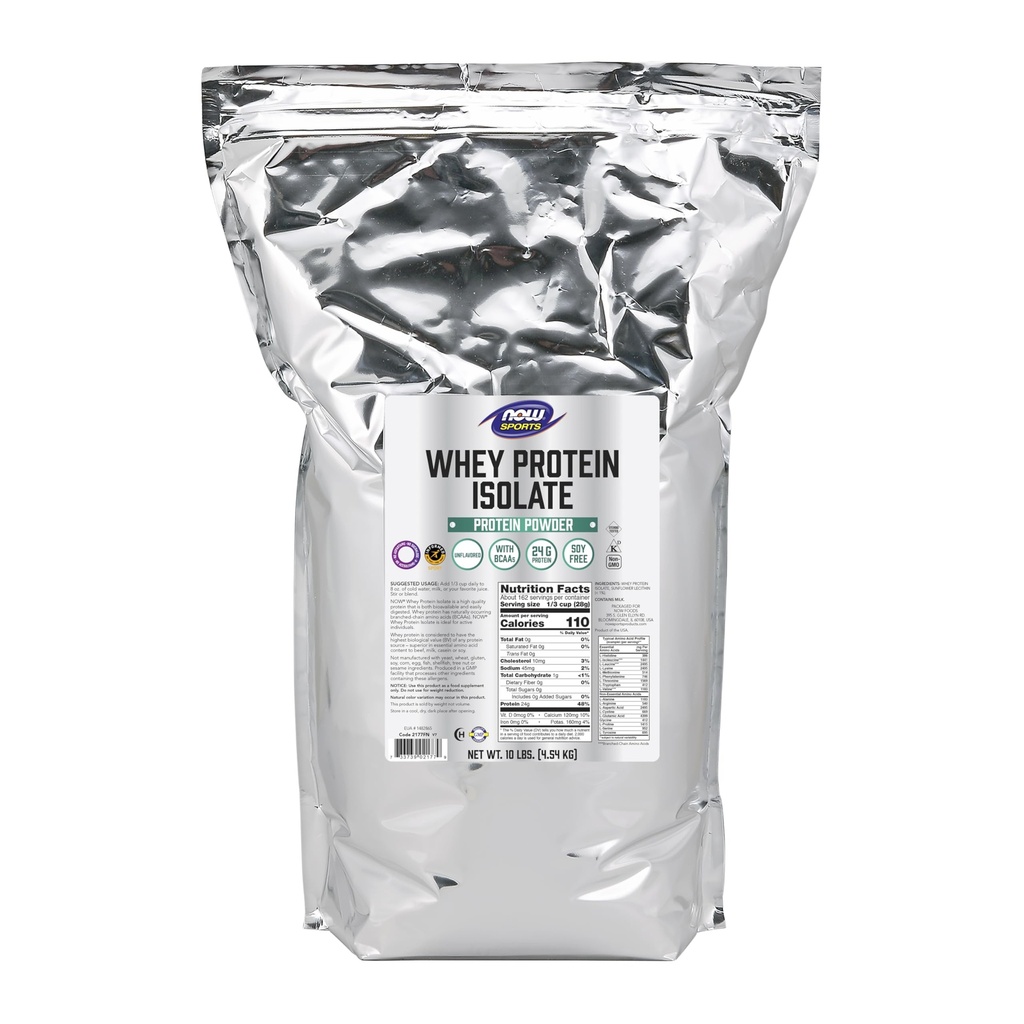 Τώρα τρόφιμα Αθλητική Διατροφή, Whey Protein Isolate, 25 g με BCAAs, Άγευστη σκόνη, 10-Pound