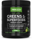 PEScience Greens Powder Superfood με φυσική χλωροφύλλη, Reishi & Turkey Tail Mushroom Powders, Freeze-Dried Kale, Spinach, Broccoli Spruts, Lime Flavor, 30 Υπηρεσίες
