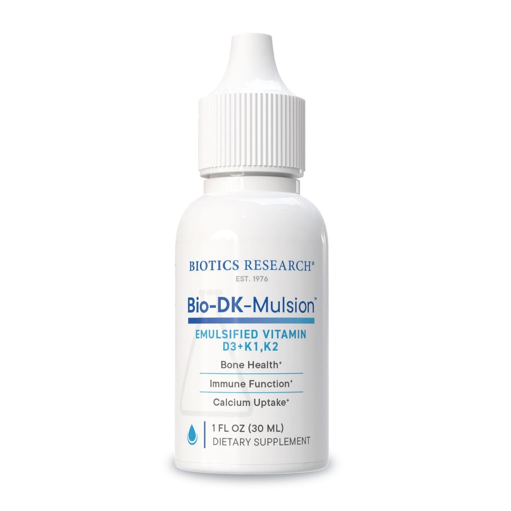 BIOTICS RESEARCH Bio-DK-Mulsion™–Emulsified Liquid Vitamin D and K, D3 Drops 125 mcg & Vitamin K (K1, K2) 300 mcg MK-7–Supports Stronger Bones, Musculoskeletal Strength, Healthy Heart & BMI 1 fl oz