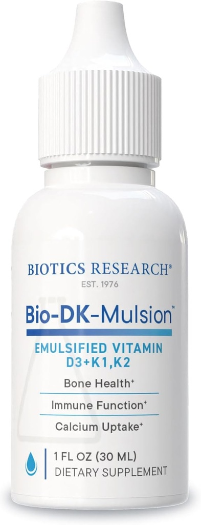 Biotics Research Bio-DK-MulsionTM– Emulsified Liquid Vitamin D and K, D3 D3 Drops 125 mcg & Vitamin K (K1, K2) 300 mcg MK-7–Supports Ισχυρότερα οστά, μυοσκελετική δύναμη, υγιή καρδιά & BMI 1 fl oz