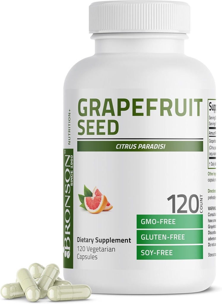 Bronson Grapefruit Seed Extract 500 MG per Serving Citrus Paradisi Supports Immune Health & Helps Διατήρηση Υγιούς Γαστρεντερικής Φυλλαδικής - Μη ΓΤΟ, 120 Χορτοφαγικές Κάψουλες