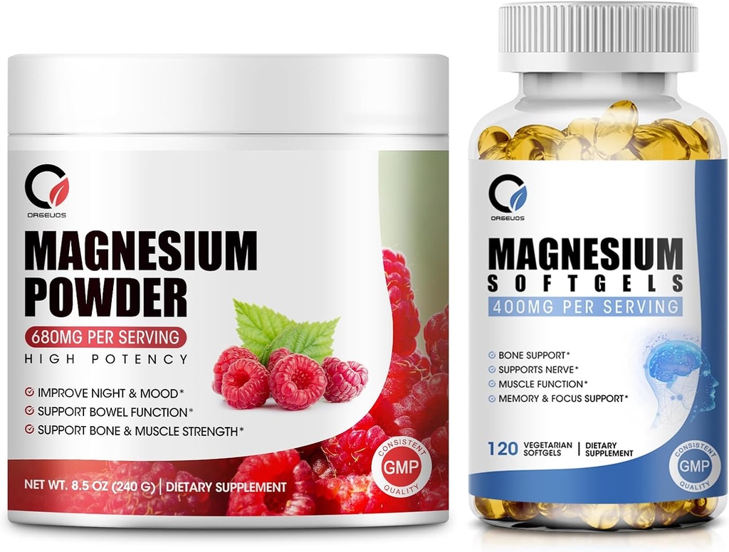 Γλυκινικό μαγνήσιο 400mg Softgels & 680mg Glycinate Magnesium Complex Σκόνη για την ήρεμη, νυχτερινή & μυϊκή υποστήριξη - Vegan, μη ΓΤΟ