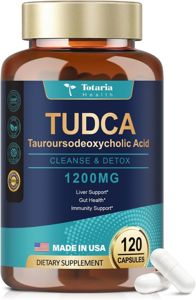 Totaria TudCA Bile Salts συμπλήρωμα υποστήριξης ήπατος 1200mg, 120 κάψουλες, 1 συσκευασία- ηπατική υποστήριξη, ηπατική υγεία, συμπληρώματα χοληδόχου κύστης, χωρίς γλουτένη