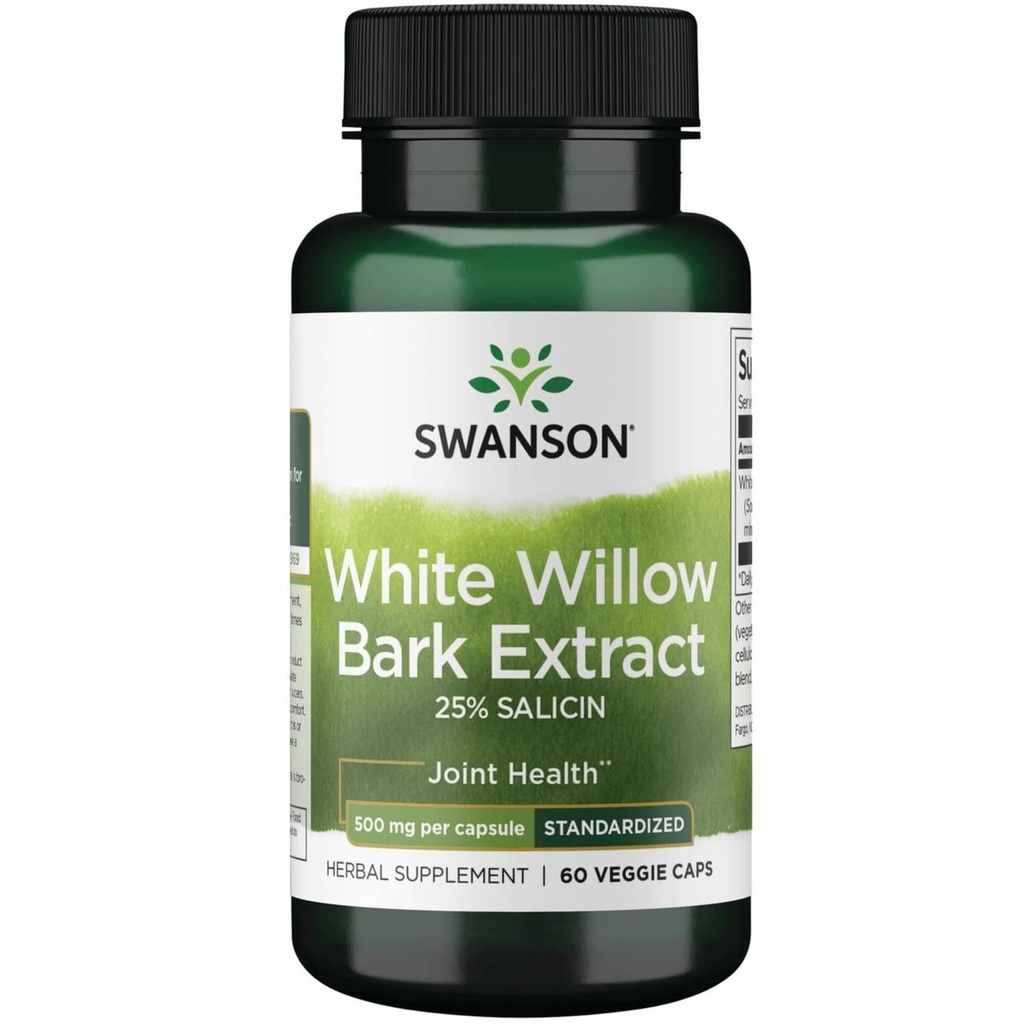Swanson Μέγιστη δύναμη White Willow Bark Extract-Promotes Κοινή υποστήριξη & ανακούφιση των μυών-Standardized σε 25% Salicin-Φυσικό συμπλήρωμα με καμία εφίδρωση στο στομάχι (60 Veggie Caps, 500mg έκαστο)