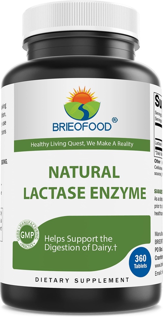 Brieofood Lactase Enzyme Pills - 3000 FCC ALU - 360 δισκία - 360 μερίδες - Μη ΓΤΟ, Χωρίς γλουτένη