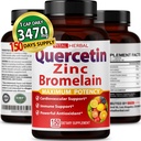 Premium Υψηλή καθαρότητα Quercetin 98% με κάψουλες Bromelain για μέγιστη δύναμη με πράσινο τσάι Ashwagandha - Υποστηρίζει συνολική δύναμη της υγείας ενέργειας - 150 ημέρες προσφοράς