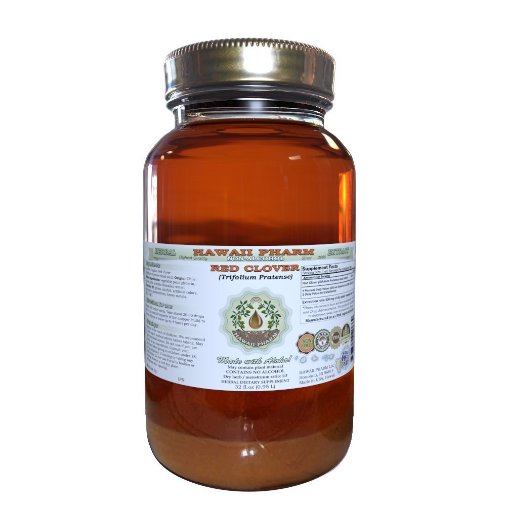 Red Clover Alcohol-Free Liquid Extract, Red Clover (Trifolium Pratense) Seed Glycerite Natural Herbal Supplement, Hawaii Pharm, USA 32 fl.oz