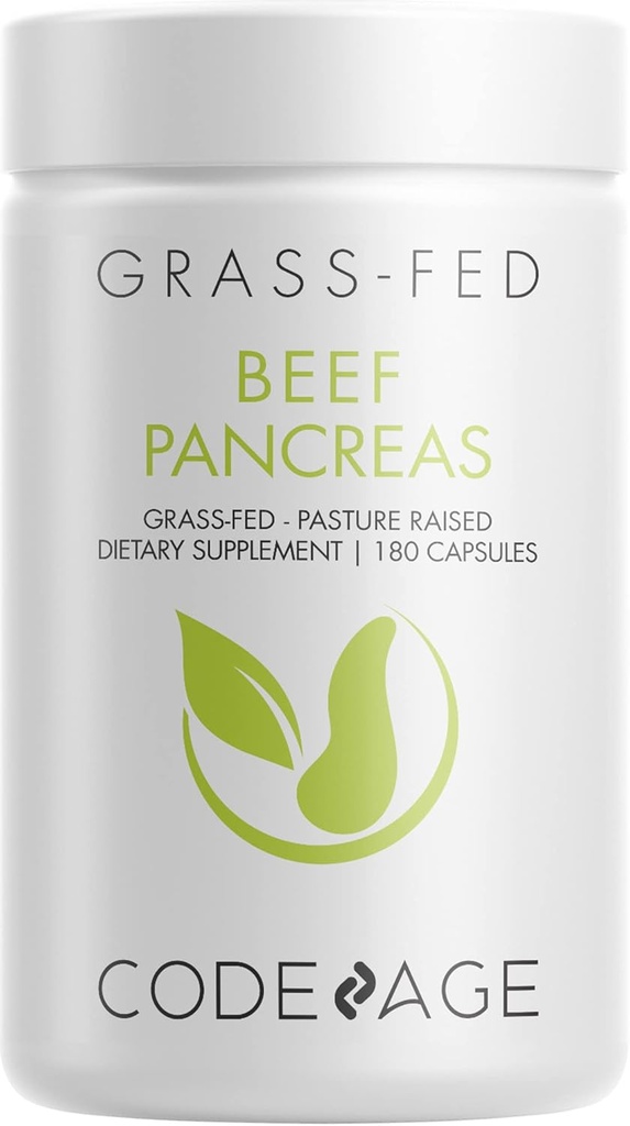 Codage Grass Fed Beef Pancreas Supplement Glandulars - Παγωμένη Αποξηραμένη, μη απολιπανθείσα Παγκρέατος βοείου κρέατος Χάπια – Παγκρεατική Ένζυμα Διατροφή Κρέας - Ζυμαρικά Αυξημένα Βοοειδή Βιταμίνες - 180 Κάψουλες