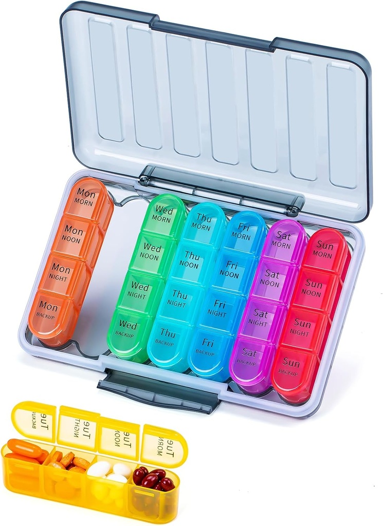Betife XL Μεγάλη Χωρητικότητα 4 φορές μια μέρα Hill Organizer, 7 ημέρα 4 φορές εβδομαδιαίο κουτί χάπια με 28 διαμερίσματα για φαρμακευτική αγωγή, βιταμίνες και συμπληρώματα
