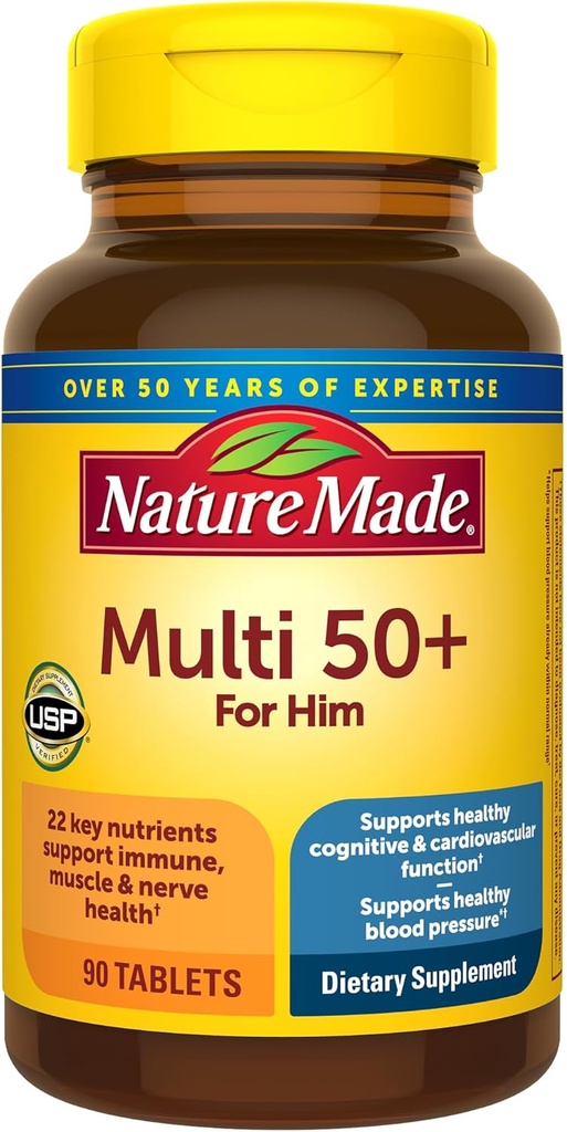 Nature Made Multivitamin for Men Πάνω από 50, Mens Multivitamins 50 Plus, Καθημερινή Διατροφική Υποστήριξη, Nature Made Multi Vitamins, 90 Tablets, 90 Day Supply