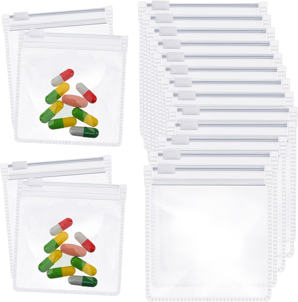 Zonon Pill Τσάντες Puch Zippered Reusable Τσάντες Χάπια Καθαρές πλαστικές τσάντες αυτοσφραγίζοντας Travel Medicine Organizer Αποθήκευση με Slide Κλείδωμα για Cod Λάδι ήπατος, και μικρά αντικείμενα (12 κομμάτια)