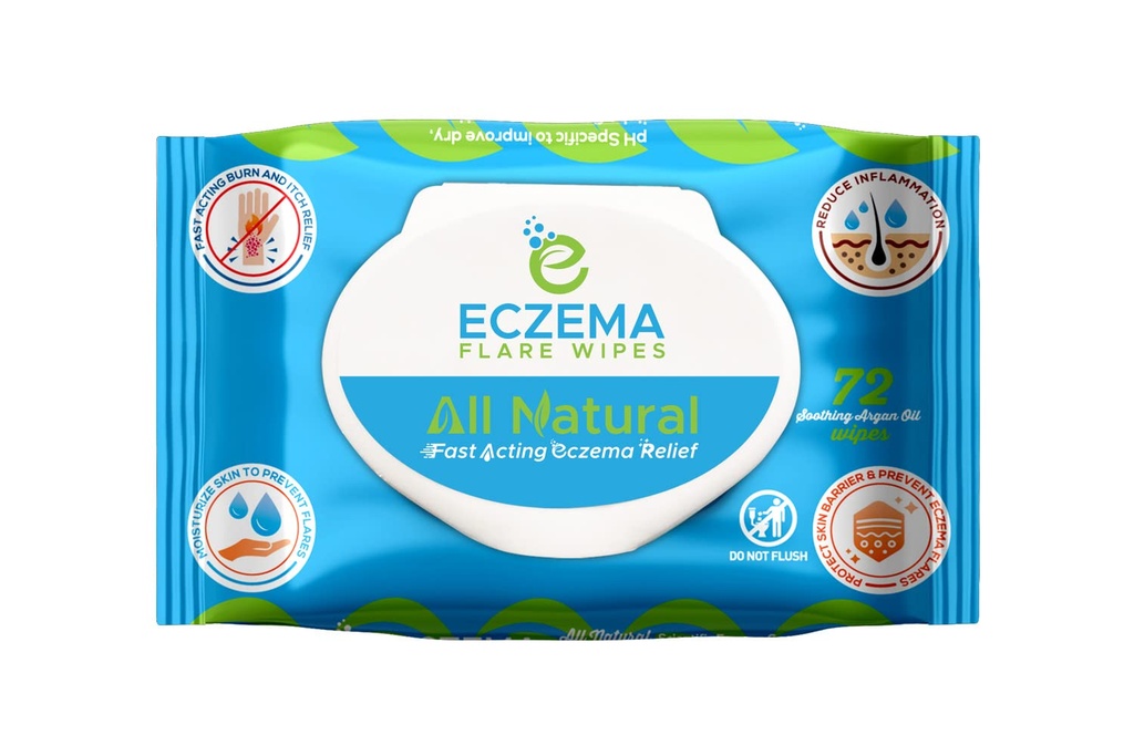 Eczema Flare Wipes® - All-Natural Fast Acting Eczema Relief, Anti-Itch, Μειώνει Φλεγμονή & Προστατεύει τα εμπόδια του δέρματος, Καταπραΰνει & Αποτρέπει τις μελλοντικές φλόγες, pH-Balancing, Βολικό On-The-Go Solution 72ct