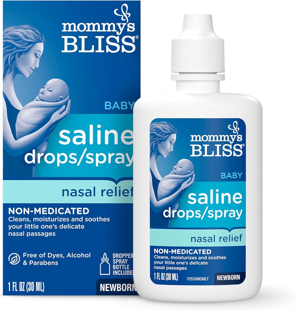Mommy's Bliss Saline Drops/Spray, Nasal Relief for Newborns & Up, 1 Fl Oz