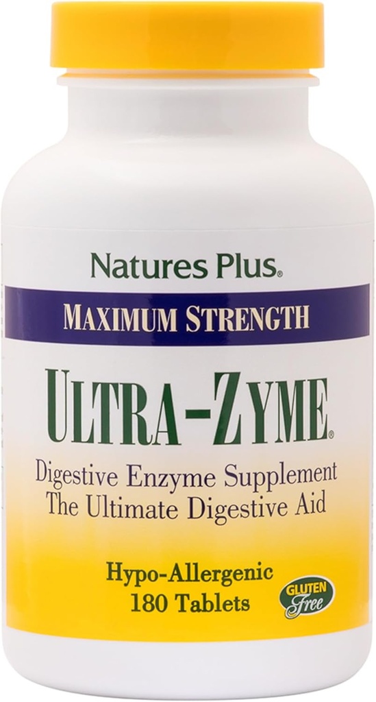 NaturesPlus Ultra- Zyme - 180 δισκία, συσκευασία των 2 - συμπλήρωμα ενζύμων για την υποστήριξη της υγιούς πέψης - Χωρίς γλουτένη - 90 Σύνολο σερβιρίσματος