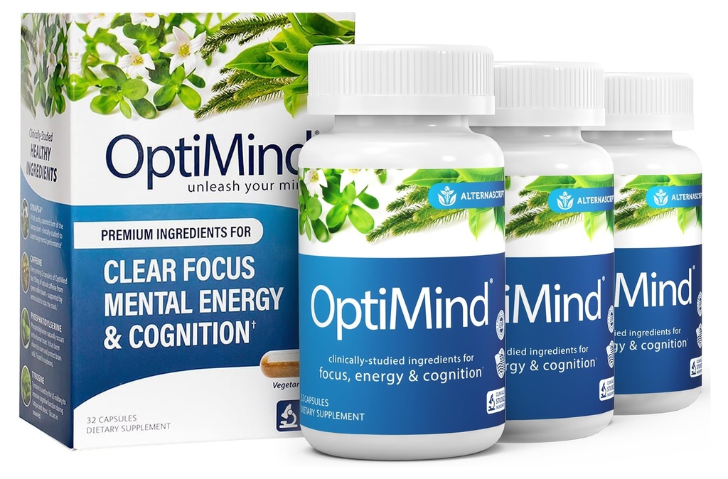 Optimind Bacopa Monnieri Συμπλήρωμα εγκεφάλου για τη μνήμη και την εστίαση, Nootropics με Φωσφατιδυλσερίνη, Huperzine A, Μη ΓΤΟ, Κλινικά Σπουδασμένα Συστατικά, 96 Κάψουλες