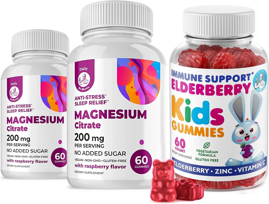 Gummys Elderberry for Kids and Magnesium 200 mg Gummies Sugar-Free - Υγιεινό ανοσοποιητικό σύστημα Booster and Health Support with Elderberries Extract with Magnesium Calm Chews for Kids & Adults Sugar-Free