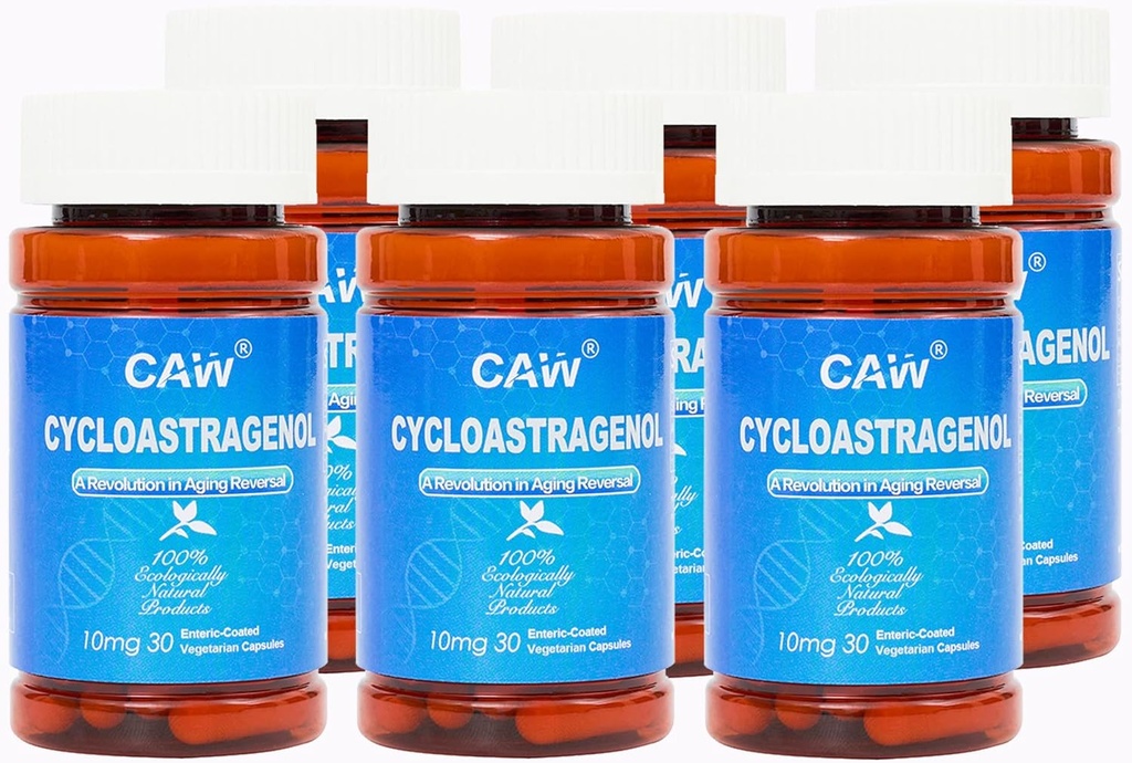 CAW Telomerase Activation Hypersorption Cycloastragenol | Telomere Lengthen DNA Repair | 10Mg 30Enteric-Coated Vegetarian Capsules 6 Bottles