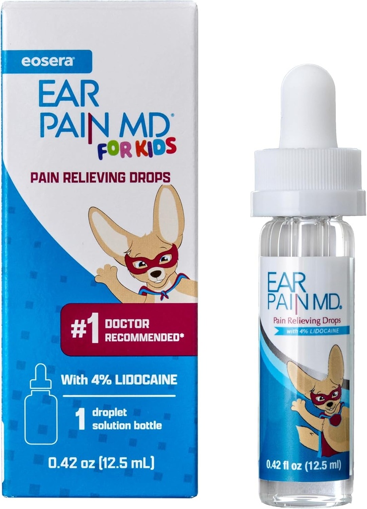 Eosera® Ear Pain MD® for Kids - Μέγιστη δύναμη Earache Relief Drops with Lidocaeine - Doctor Recommended Ear Medicine for Children, Babies & Toddlers 2+ - Fast-Active Ear Drop Pain Reliever - 12,5mL