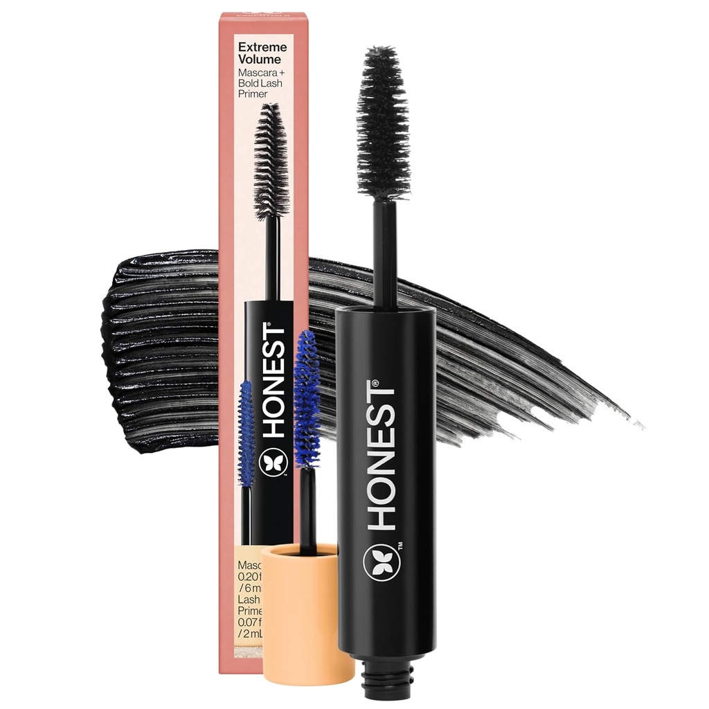 Ειλικρινής ομορφιά 2-σε-1 Extreme Volume Clean Mascara + Bold Lash Primer με Castor Oil 