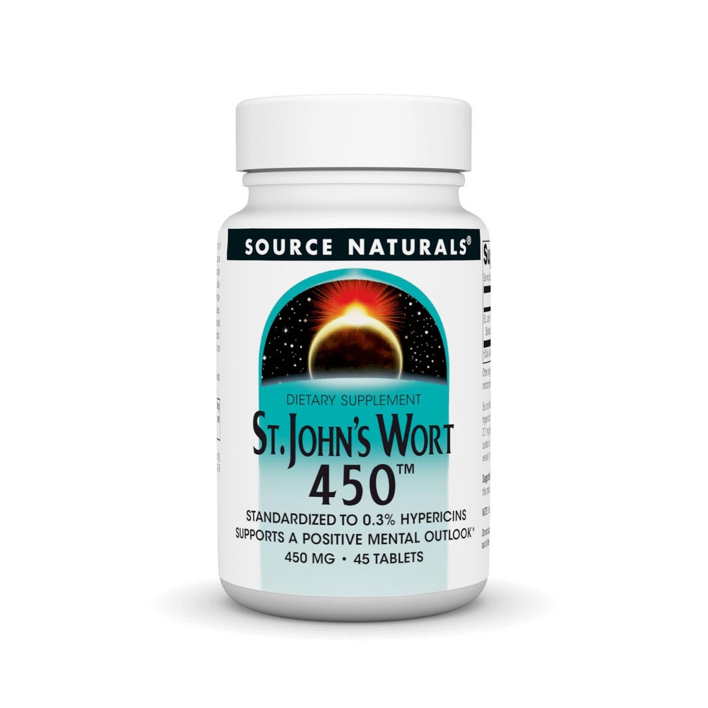 Source Naturals St. John's Wort 450 mg Υποστηρίζει μια θετική ψυχική προοπτική - 45 δισκία