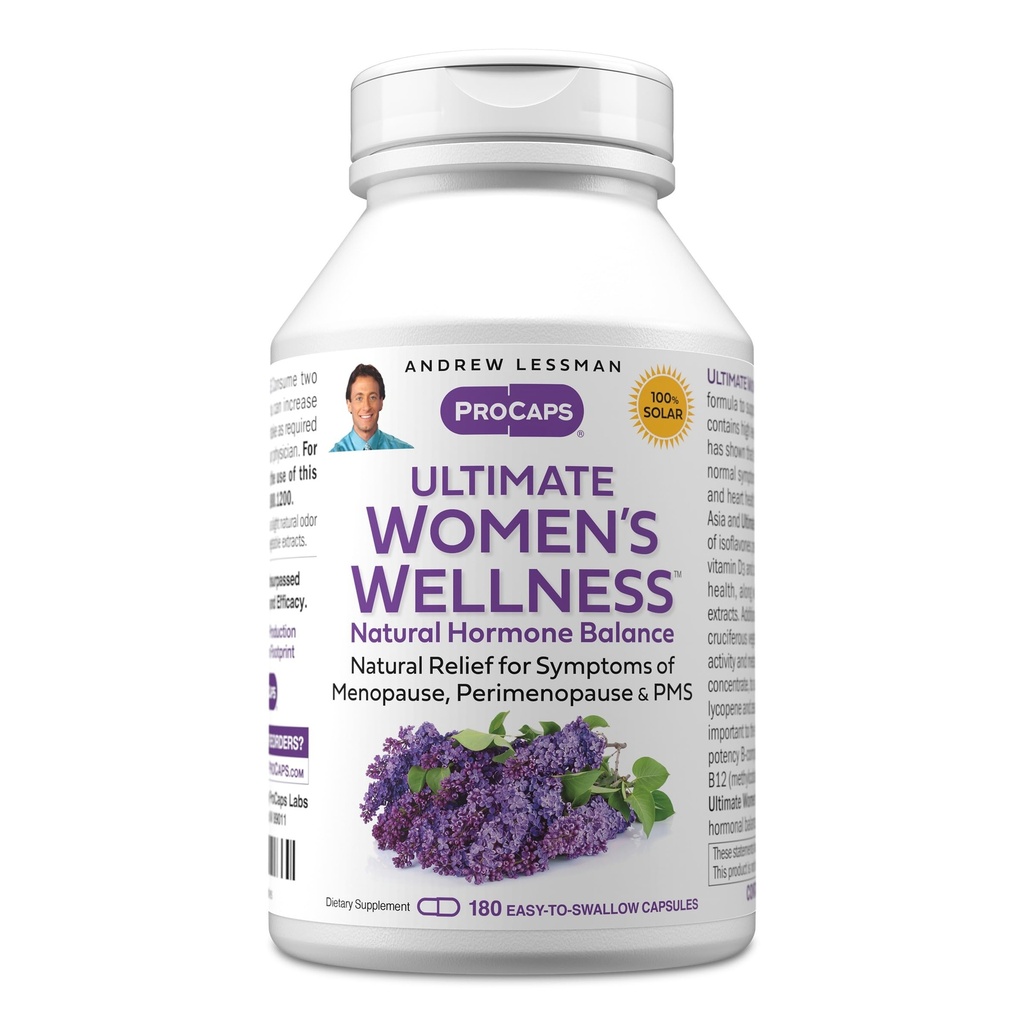 ANDREW LESSMAN Ultimate Women’s Wellness 180 Κάψουλες - Φυσικά Ανακουφίζει Εμμηνόπαυση Συμπτώματα, PMS, Περιεμμηνόπαυση με ισοφλαβόνες σόγιας, EGCG, Cranberry, Indole-3-Carbinol. Εύκολο να καταπιείτε κάψουλες