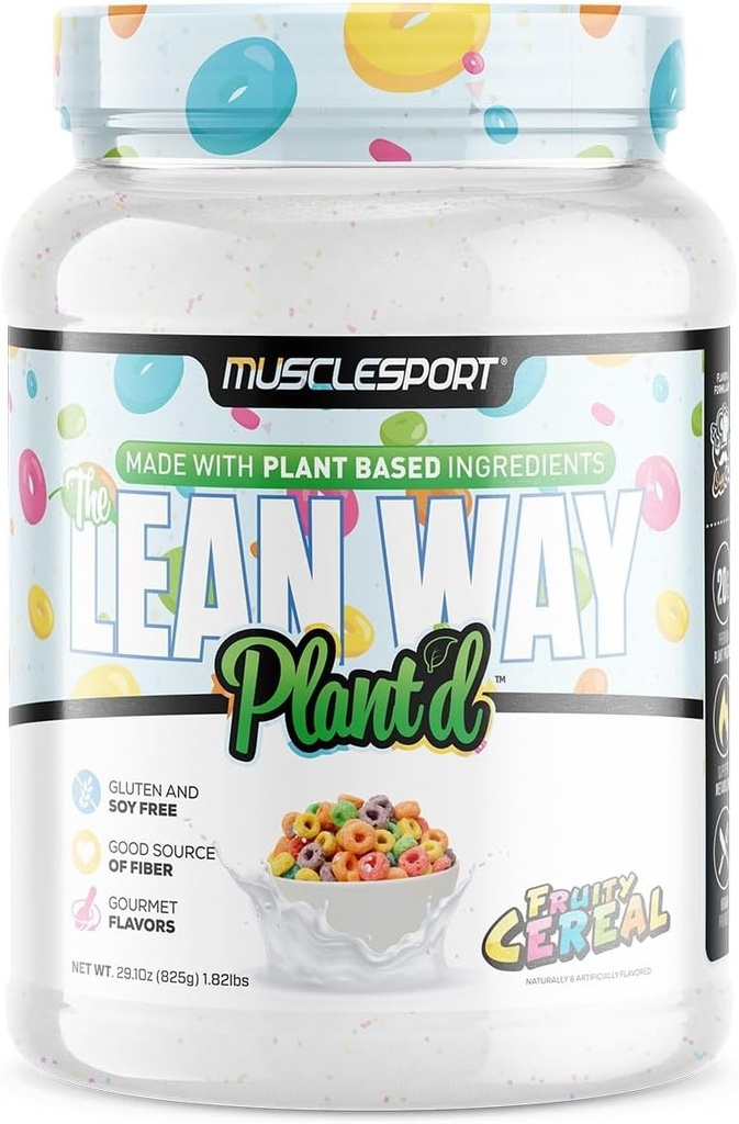 Musclesport Lean Way Plant Protein - Pea Protein and Brown Rice Protein Blend, with Added CLA, MCT and L-Carnitine - 20 Servings (Fruity Cereal)