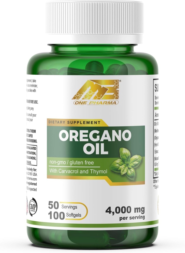 MB One Oregano Oil 4000mg– 65:1 Extract from Mediterranean Oregano - High in Carvacrol– Extra Strength- 100 Softgels Non-GMO, Gluten Free