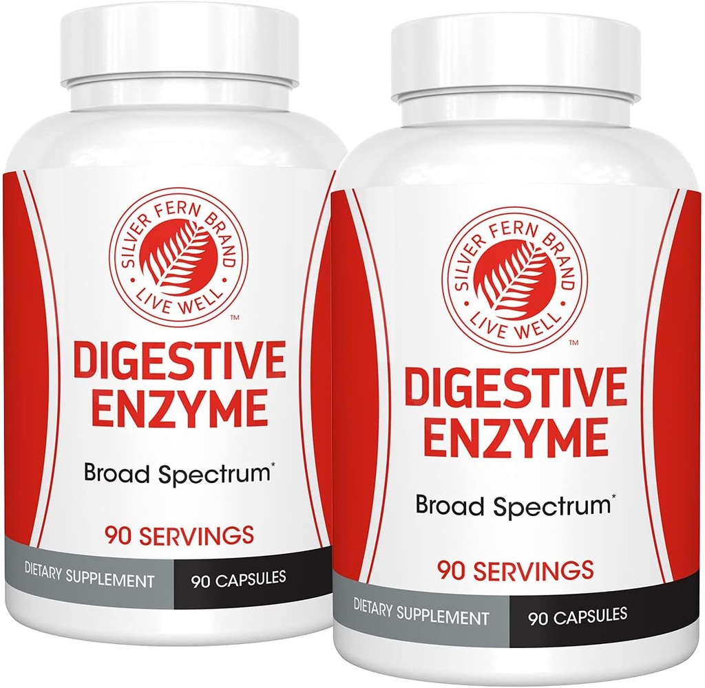 Silver Fern Brand Ultimate High Potency Digestive Enzyme Supplement - 2 Φιάλες - 100% Εντερική Κάλυψη - Digestive Comfort - Βελτιώστε την ανεκτικότητα των τροφίμων