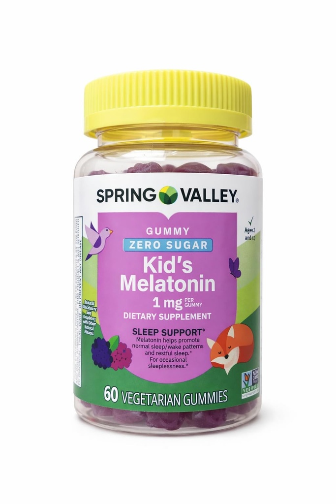 Σπρινγκ Βάλεϊ Χορτοφαγική Μελατονίνη Gummies για τα παιδιά, Υποστήριξη ύπνου, 60 Ct + Οδηγός βιταμίνης σας