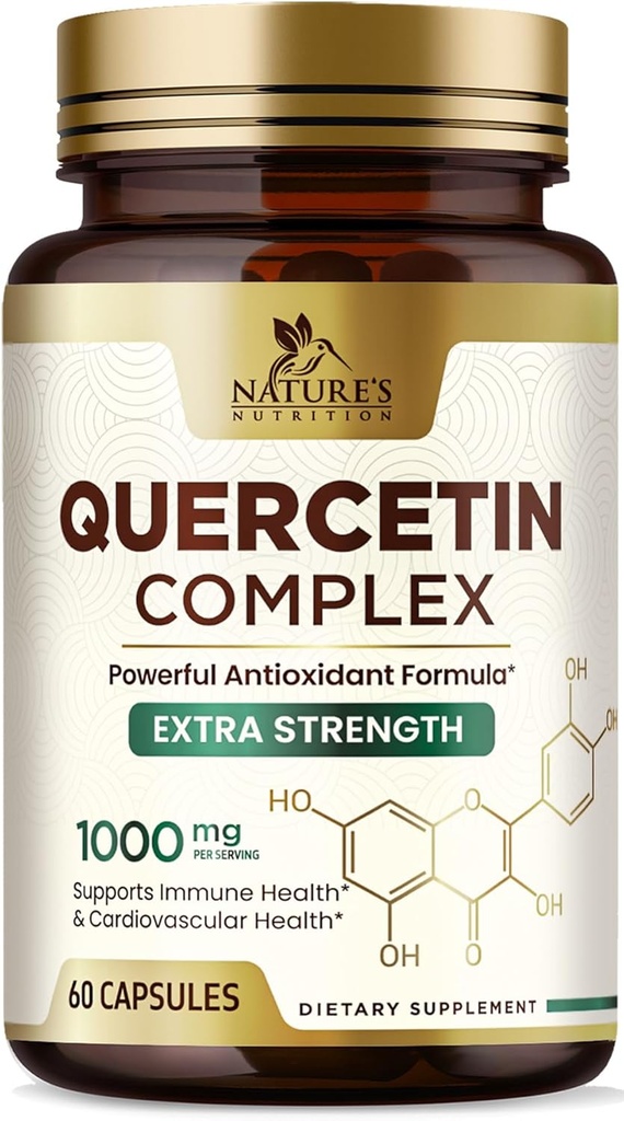 Quercetin Συμπλήρωμα 1000mg - Φυσική, Φυτική Βασιζόμενη Υποστήριξη για Ανοσοποιητικές, Κυτταρικές, Αναπνευστικές & Εποχικές Αλλαγές - Επιπλέον Δύναμη Quercetin Dihydrate από Sophora Japonica - 60 Κάψουλες Veggie