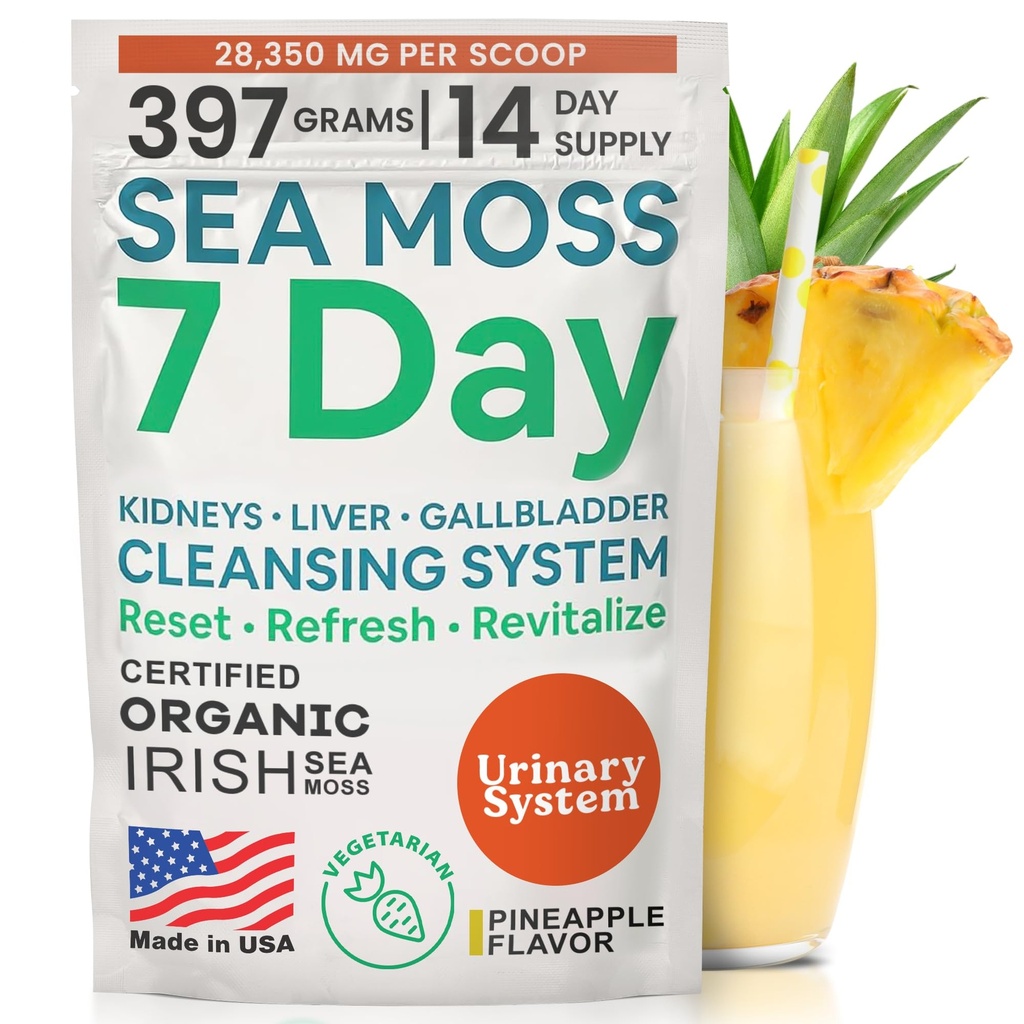 Atlantic Naturals Sea Moss 7 Day Detox Liver, Gallbladder & Kidney Cleanse - Υποστήριξη με Dandelion Root, Milk Thistle, Burdock Root, Red Clover, Chanca Piedra - Ανανάς ποτό γεύσης Mix (14 oz)